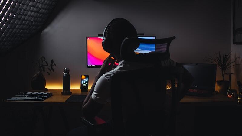 Content creator with headphones working on digital marketing strategy